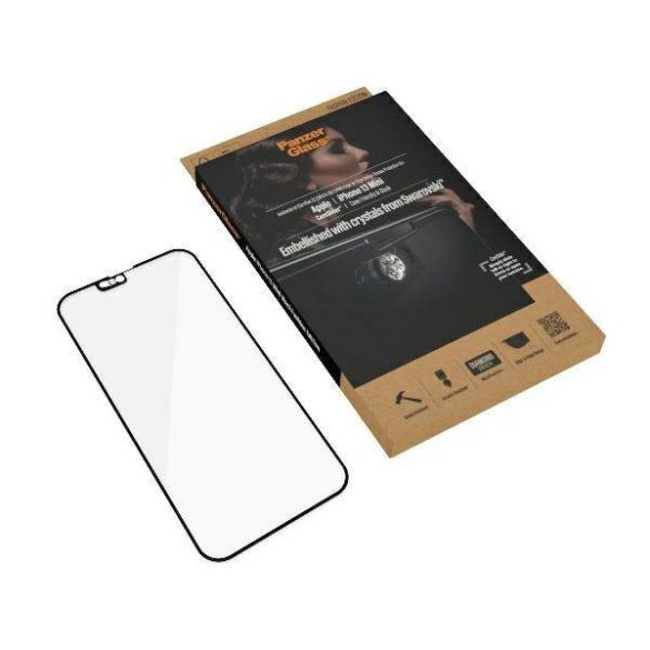 PanzerGlass E2E Microfracture iPhone 13 Mini 5,4" CamSlider Swarovsky tokbarát antibakteriális fekete képernyővédő fólia