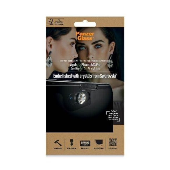 PanzerGlass E2E Microfracture iPhone 13 /13 Pro 6,1" CamSlider Swarovsky tokbarát antibakteriális fekete képernyővédő fólia