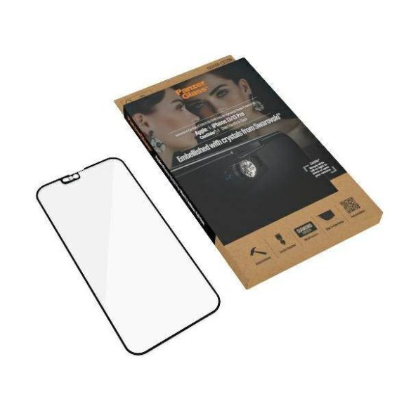 PanzerGlass E2E Microfracture iPhone 13 /13 Pro 6,1" CamSlider Swarovsky tokbarát antibakteriális fekete képernyővédő fólia