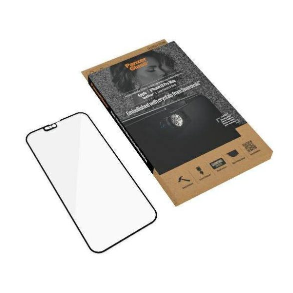 PanzerGlass E2E Microfracture iPhone 13 Pro Max 6,7" CamSlider Swarovsky tokbarát antibakteriális fekete képernyővédő fólia