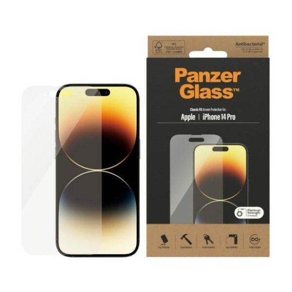 PanzerGlass Classic Fit iPhone 14 Pro 6,1" Screen Protection antibakteriális képernyővédő fólia