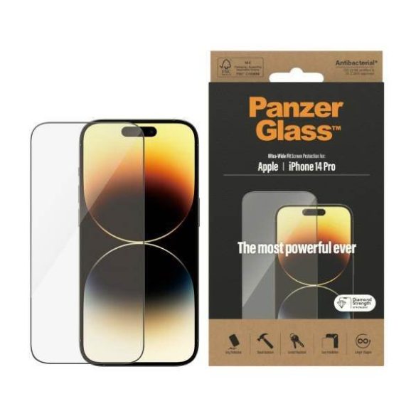 PanzerGlass Ultra-Wide Fit iPhone 14 Pro 6,1" antibakteriális képernyővédő fólia