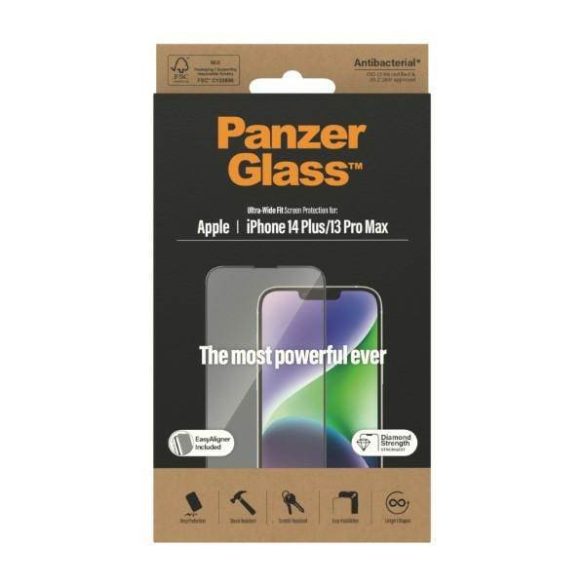 PanzerGlass Ultra-Wide Fit iPhone 14 Plus / 13 Pro Max 6,7" antibakteriális Easy Aligner képernyővédő fólia