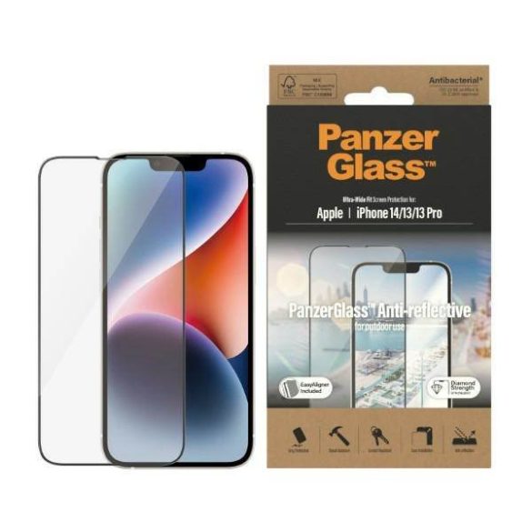 PanzerGlass Ultra-Wide Fit iPhone 14 / 13 Pro / 13 6,1" Antireflexiós antibakteriális Easy Aligner képernyővédő fólia