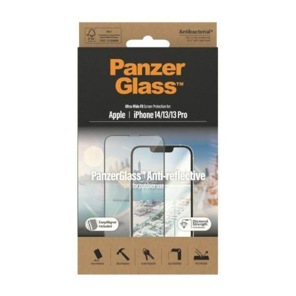 PanzerGlass Ultra-Wide Fit iPhone 14 / 13 Pro / 13 6,1" Antireflexiós antibakteriális Easy Aligner képernyővédő fólia