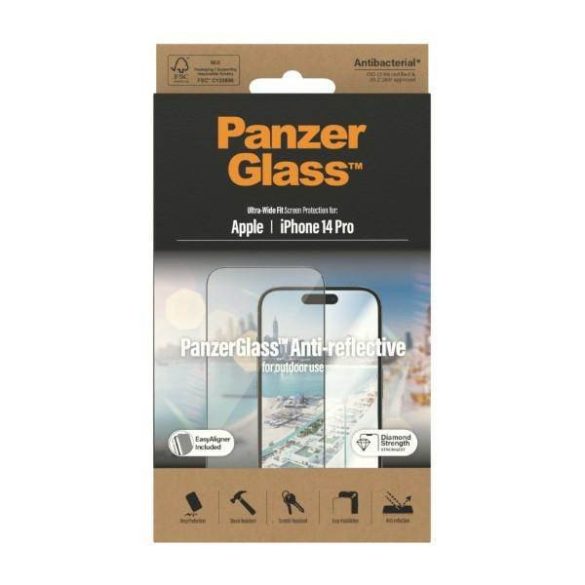 PanzerGlass Ultra-Wide Fit iPhone 14 Pro 6,1" Antireflexiós antibakteriális Easy Aligner képernyővédő fólia