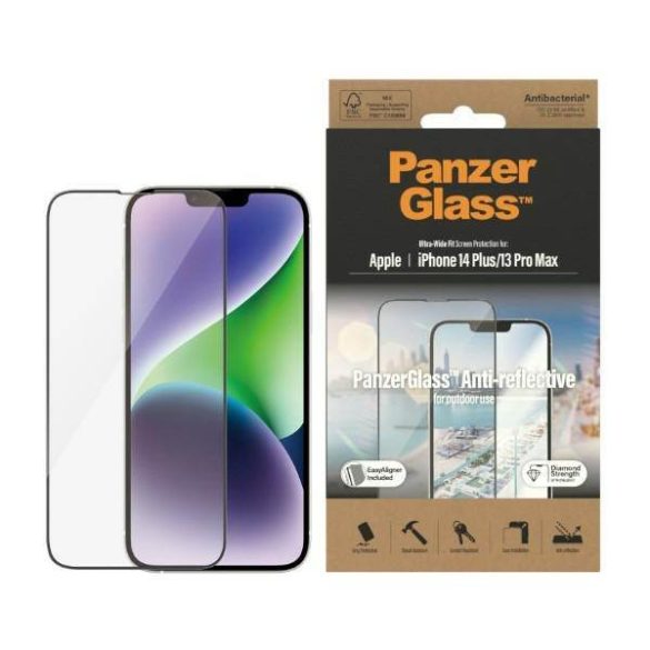 PanzerGlass Ultra-Wide Fit iPhone 14 Plus / 13 Pro Max 6,7" Antireflexiós antibakteriális Easy Aligner képernyővédő fólia