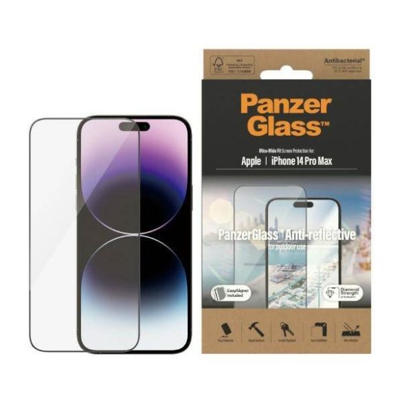 PanzerGlass Ultra-Wide Fit iPhone 14 Pro Max 6,7" Antireflexiós antibakteriális Easy Aligner képernyővédő fólia