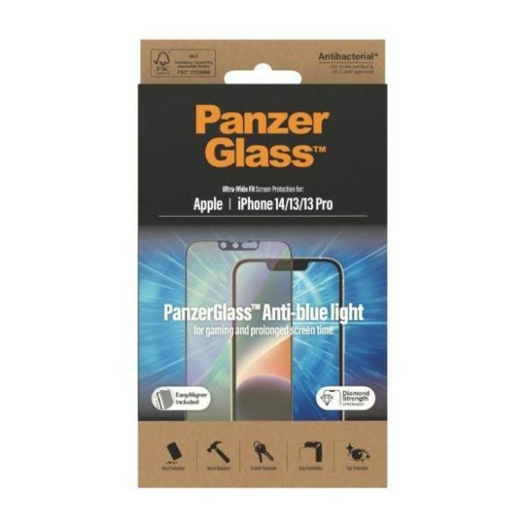 PanzerGlass Ultra-Wide Fit iPhone 14 / 13 Pro / 13 6,1" antibakteriális Easy Aligner Anti-blue light képernyővédő fólia