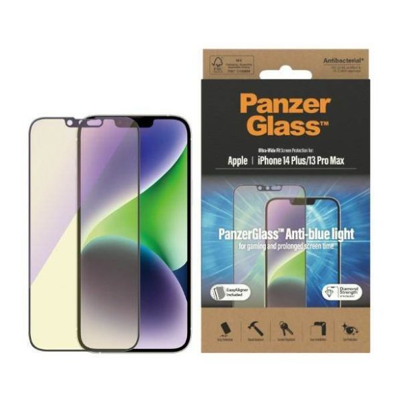 PanzerGlass Ultra-Wide Fit iPhone 14 Plus / 13 Pro Max 6,7" antibakteriális Easy Aligner képernyővédő fólia