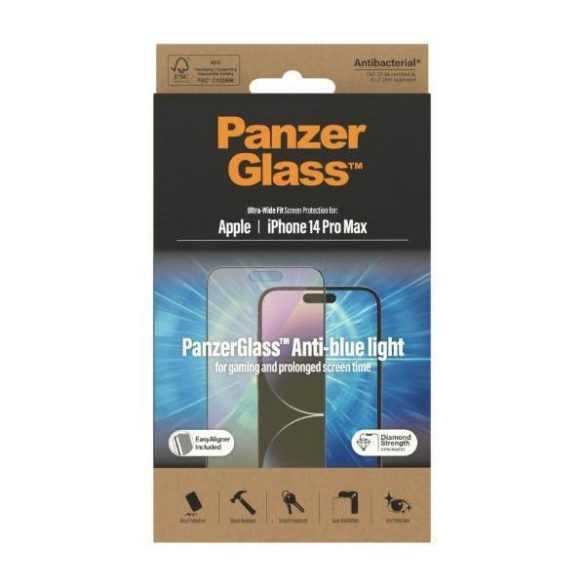 PanzerGlass Ultra-Wide Fit iPhone 14 Pro Max 6,7" antibakteriális Easy Aligner Included Anti-blue light képernyővédelem