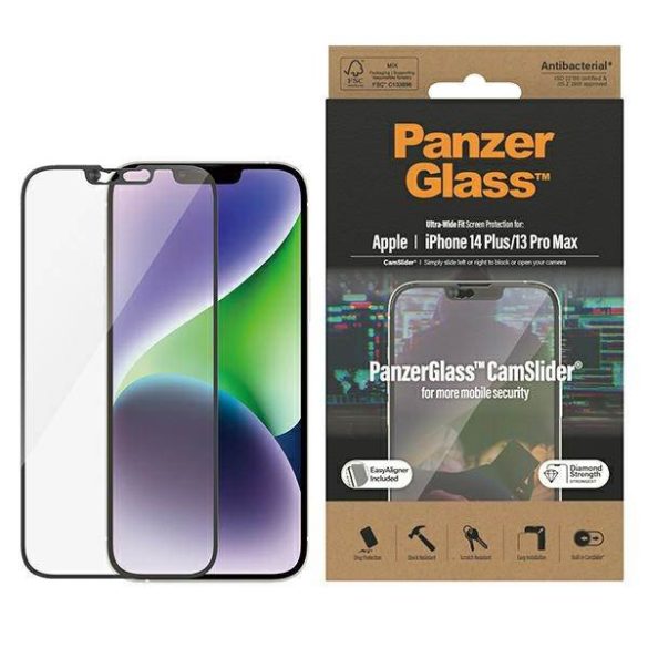 PanzerGlass Ultra-Wide Fit iPhone 14 Plus / 13 Pro Max 6,7" CamSlider antibakteriális Easy Aligner képernyővédő fólia