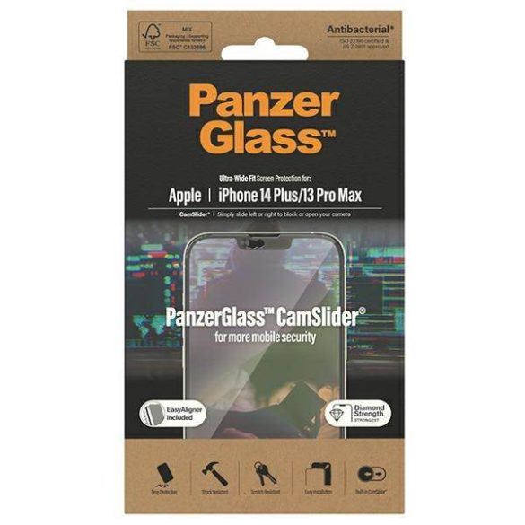 PanzerGlass Ultra-Wide Fit iPhone 14 Plus / 13 Pro Max 6,7" CamSlider antibakteriális Easy Aligner képernyővédő fólia