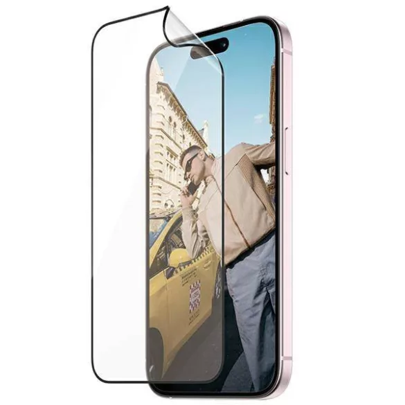 PanzerGlass Matrix D3O rPET hibrid üveg fekete szegéllyel felhelyezést segítő kerettel iPhone 15