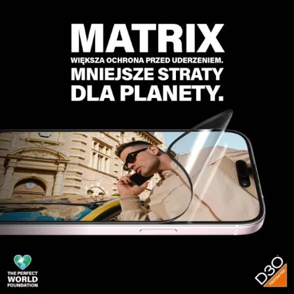 PanzerGlass Matrix D3O rPET hibrid üveg fekete szegéllyel felhelyezést segítő kerettel iPhone 15