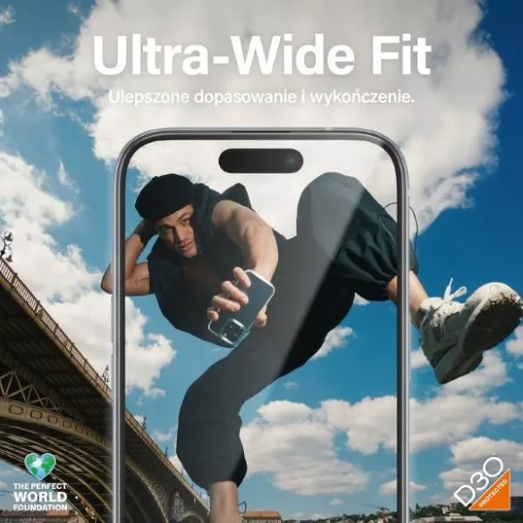 PanzerGlass Matrix D3O rPET hibrid üveg fekete szegéllyel felhelyezést segítő kerettel iPhone 15