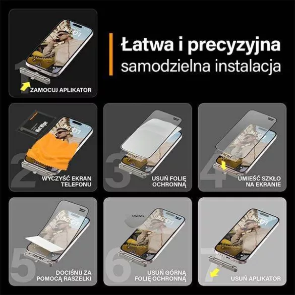 PanzerGlass Matrix D3O rPET hibrid üveg fekete szegéllyel felhelyezést segítő kerettel iPhone 15