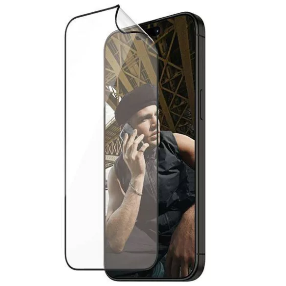 PanzerGlass Matrix D3O rPET hibrid üveg fekete szegéllyel felhelyezést segítő kerettel iPhone 15 Pro