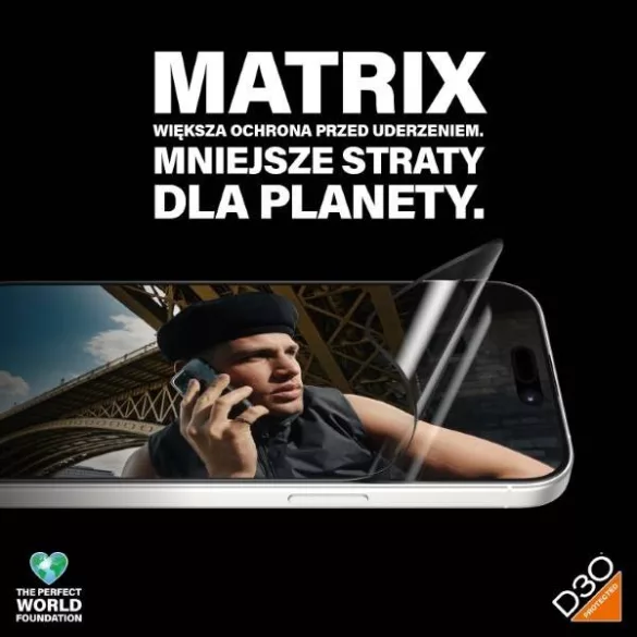 PanzerGlass Matrix D3O rPET hibrid üveg fekete szegéllyel felhelyezést segítő kerettel iPhone 15 Pro