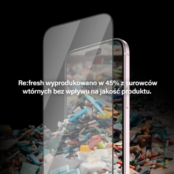PanzerGlass Re:fresh Glass oleofób edzett üveg fekete szegéllyel felhelyezést segítő kerettel iPhone 15
