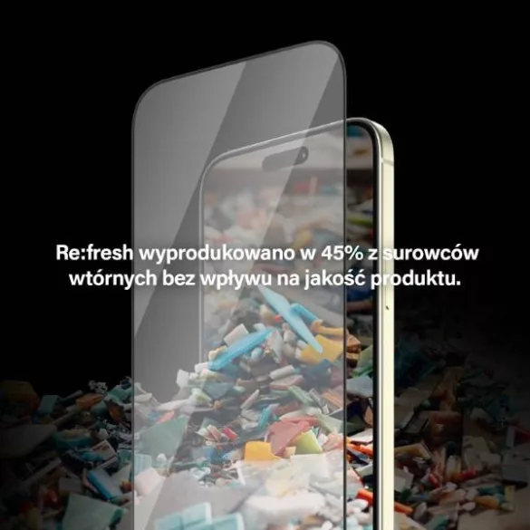 PanzerGlass Re:fresh Glass oleofób edzett üveg fekete szegéllyel felhelyezést segítő kerettel iPhone 15 Plus