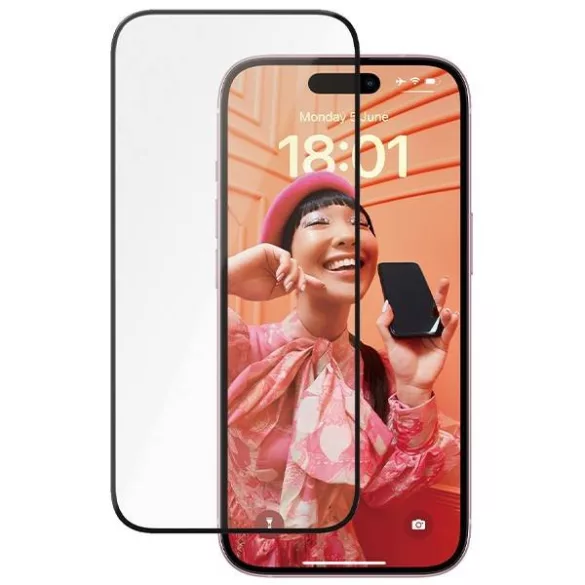 PanzerGlass Ceramic Protection kerámiaüveg fekete szegéllyel felhelyezést segítő kerettel iPhone 15