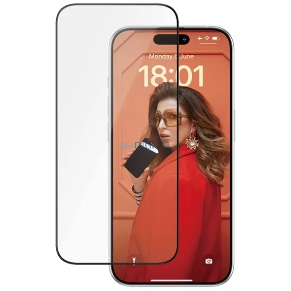 PanzerGlass Ceramic Protection kerámiaüveg fekete szegéllyel felhelyezést segítő kerettel iPhone 15 Pro