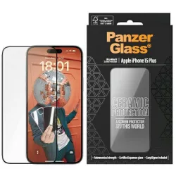   PanzerGlass Ceramic Protection kerámiaüveg fekete szegéllyel felhelyezést segítő kerettel iPhone 15 Plus