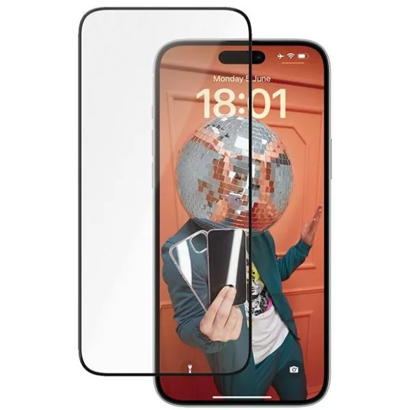 PanzerGlass Ceramic Protection kerámiaüveg fekete szegéllyel felhelyezést segítő kerettel iPhone 15 Plus