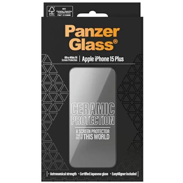 PanzerGlass Ceramic Protection kerámiaüveg fekete szegéllyel felhelyezést segítő kerettel iPhone 15 Plus
