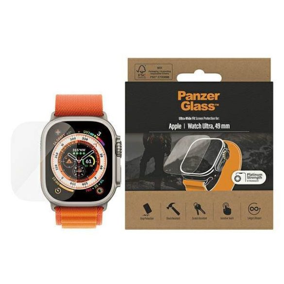 PanzerGlass Ultra-Wide Fit Apple Watch Ultra 49mm Platina erősségű képernyővédő fólia