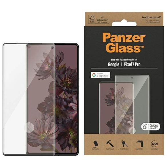 PanzerGlass Ultra-Wide Fit Pixel 7 Pro antibakteriális fekete kijelzővédő fólia