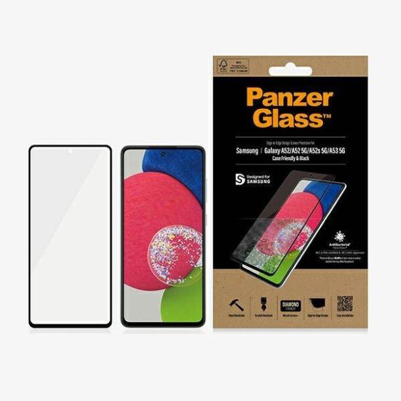 PanzerGlass E2E Microfracture Samsung Galaxy A52 /A52 5G/A53 5G tokbarát antibakteriális fekete kijelzővédő fólia