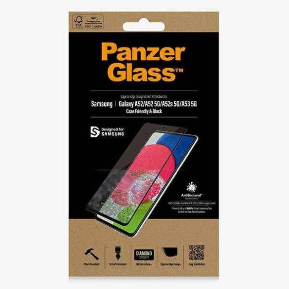PanzerGlass E2E Microfracture Samsung A52 /A52 5G/A53 5G tokbarát antibakteriális fekete kijelzővédő fólia
