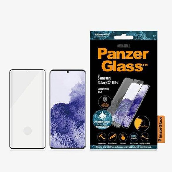 PanzerGlass E2E Microfracture Samsung S21 Ultra G998 tokbarát ujjlenyomat-mentes antibakteriális fekete képernyővédő fólia