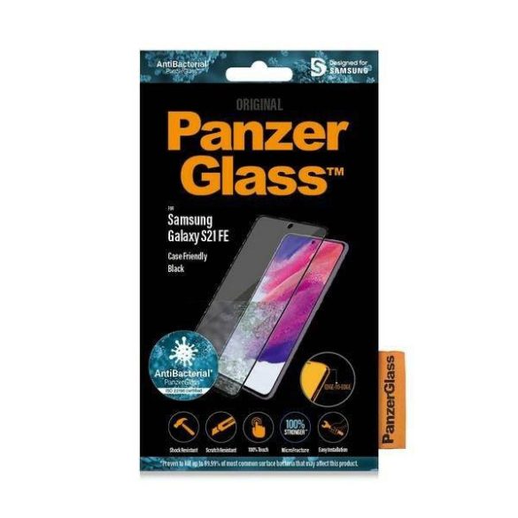 PanzerGlass E2E Microfracture Samsung Galaxy S21 FE tokbarát ujjlenyomat-mentes antibakteriális fekete képernyővédő fólia