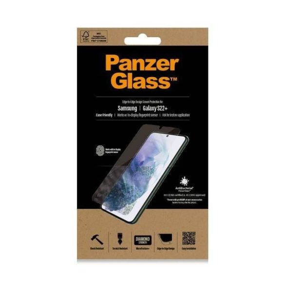 PanzerGlass E2E Microfracture Samsung S22+ G906 tokbarát antibakteriális fekete képernyővédő fólia