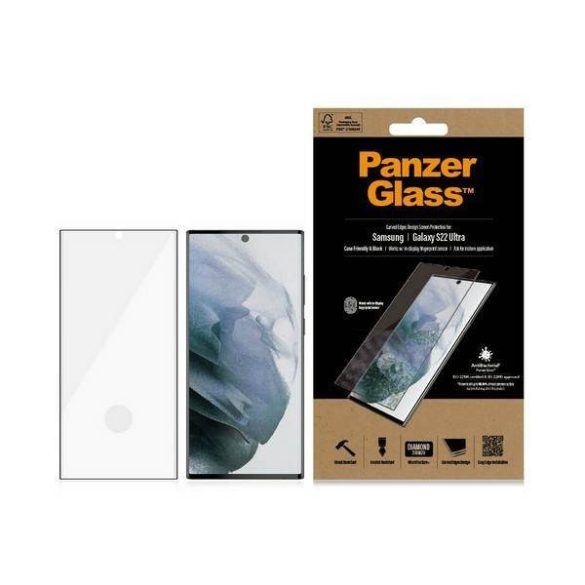 PanzerGlass E2E Microfracture Samsung Galaxy S22 Ultra G908 tokbarát antibakteriális fekete képernyővédő fólia