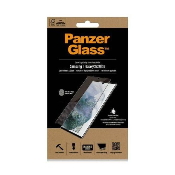 PanzerGlass E2E Microfracture Samsung Galaxy S22 Ultra G908 tokbarát antibakteriális fekete képernyővédő fólia