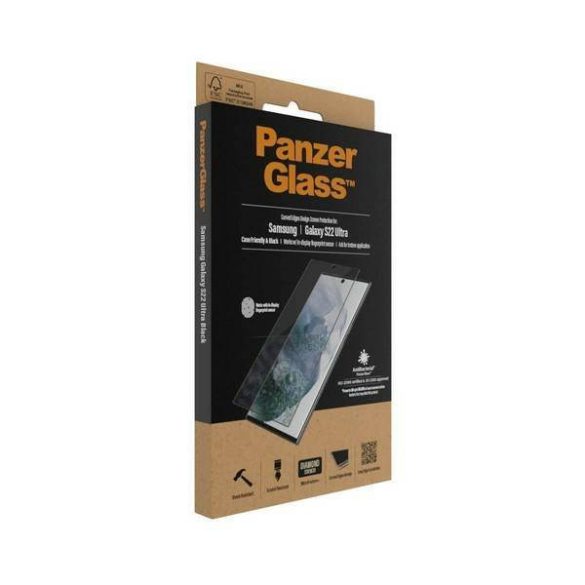 PanzerGlass E2E Microfracture Samsung Galaxy S22 Ultra G908 tokbarát antibakteriális fekete képernyővédő fólia