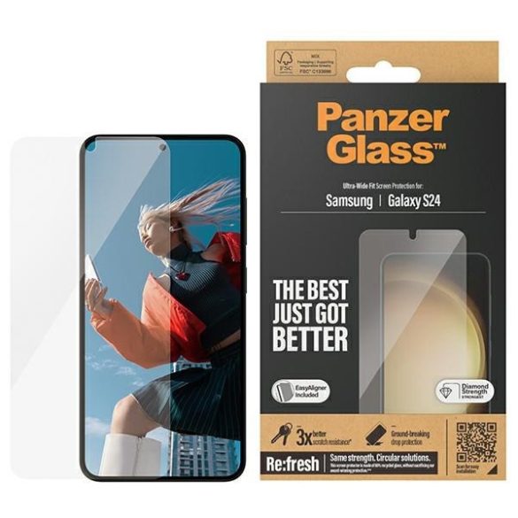 PanzerGlass Ultra-Wide Fit üvegfólia felhelyezést segítő applikátorral Samsung Galaxy S24