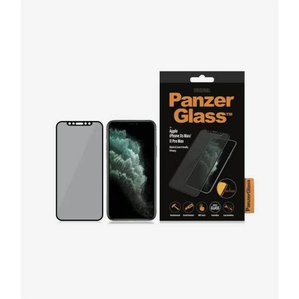 PanzerGlass E2E Super+ iPhone Xs Max /11 Pro Max tokbarát Privacy fekete kijelzővédő fólia