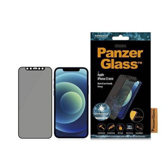 PanzerGlass E2E Super+ iPhone 12 Mini tokbarát antibakteriális mikrofraktúrás Privacy fekete kijelzővédő fólia
