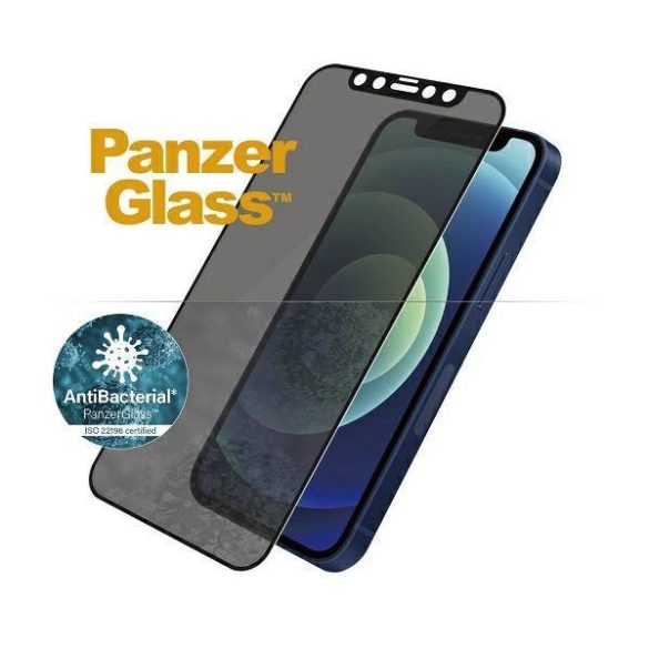 PanzerGlass E2E Super+ iPhone 12 Mini tokbarát antibakteriális mikrofraktúrás Privacy fekete kijelzővédő fólia