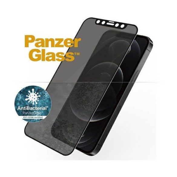 PanzerGlass E2E Super+ iPhone 12/12 Pro tokbarát antibakteriális mikrofraktúrás Privacy fekete kijelzővédő fólia