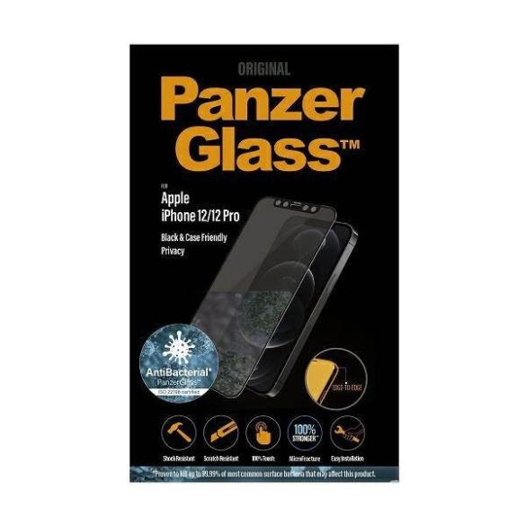 PanzerGlass E2E Super+ iPhone 12/12 Pro tokbarát antibakteriális mikrofraktúrás Privacy fekete kijelzővédő fólia