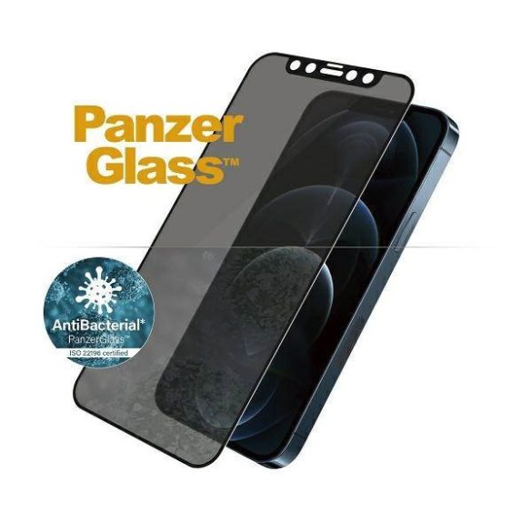 PanzerGlass E2E Super+ iPhone 12 Pro Max tokbarát antibakteriális mikrofraktúrás Privacy fekete kijelzővédő fólia