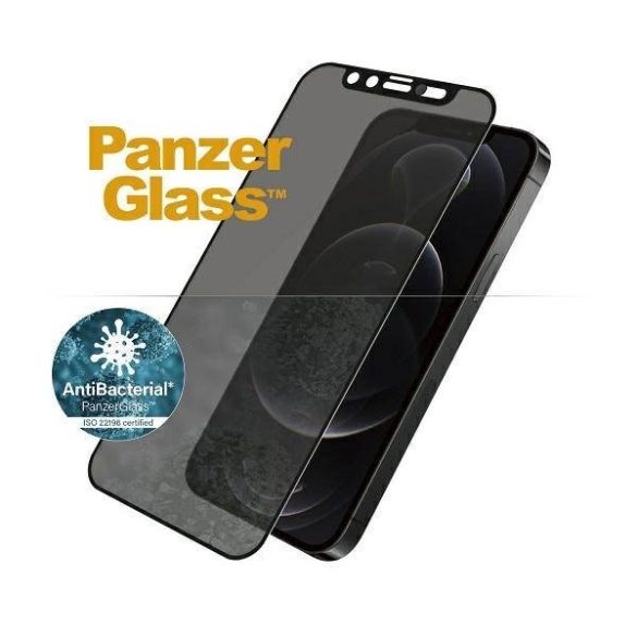 PanzerGlass E2E Microfracture iPhone 12 /12 Pro 6,1" tokbarát CamSlider Privacy antibakteriális fekete képernyővédő fólia
