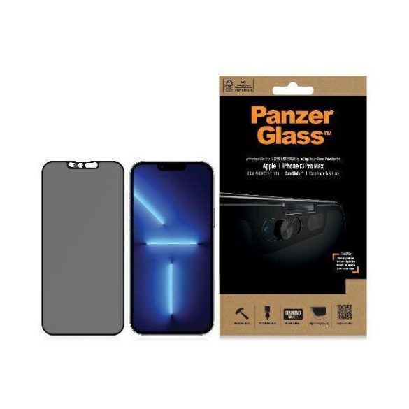 PanzerGlass E2E Microfracture iPhone 13 Pro Max 6,7" tokbarát CamSlider Privacy antibakteriális fekete képernyővédő fólia