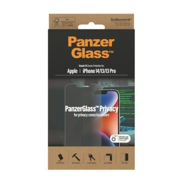 PanzerGlass Classic Fit iPhone 14 / 13 Pro / 13 6,1" Privacy Screen Protection antibakteriális képernyővédő fólia